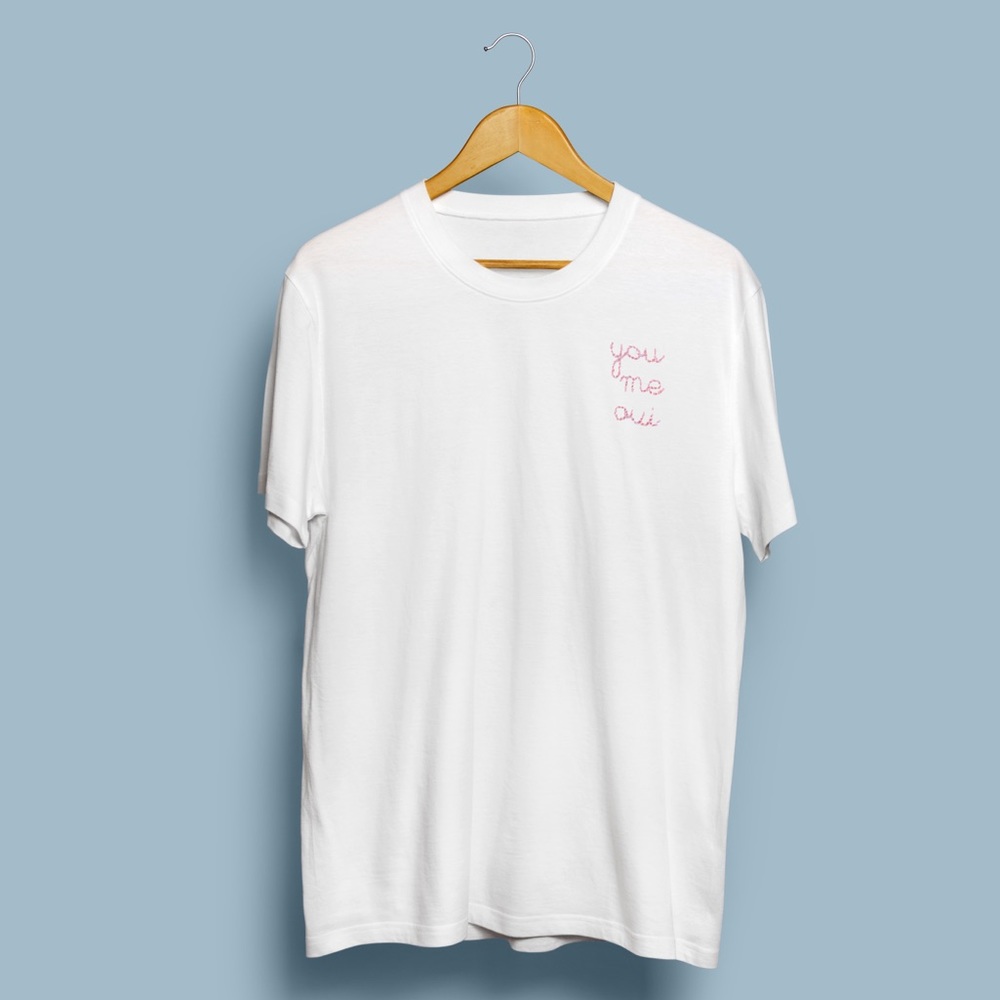 Embroidered Pink “YOU ME OUI” Handmade Tee - Picture 2 of 5